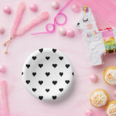 Schwarz-Weiß-Niedliches Herzmuster Pappteller (Party)
