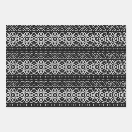 Schwarz-Weiß-Nordic Winter Weihnachten Geschenkpapier Set (Vorderseite)