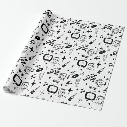 Schwarz-Weiß Nostalgischer Retro-Stil der 1950er J Geschenkpapier (Ungerollt)