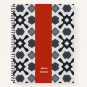 Schwarz-Weiß-Notebook mit Rot-Streifen-Spiral Notizblock (Vorderseite)