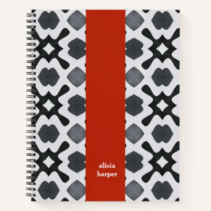 Schwarz-Weiß-Notebook mit Rot-Streifen-Spiral Notizblock