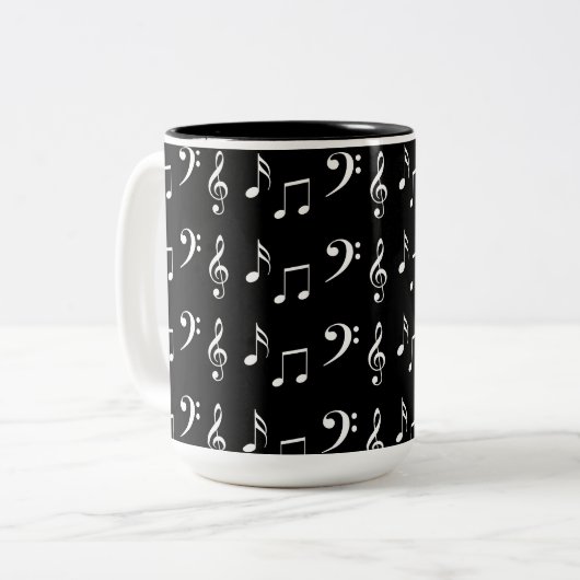 Schwarz-Weiß-Noten Zweifarbige Tasse (Vorderseite Links)