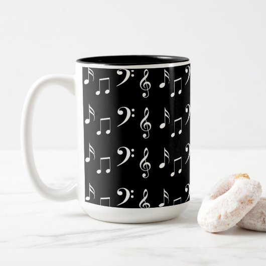 Schwarz-Weiß-Noten Zweifarbige Tasse (Mit Donut)