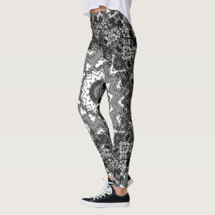 Schwarz-weiß, offen, Mandala Leggings