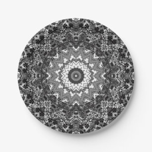 Schwarz-weiß, offen, Mandala Pappteller