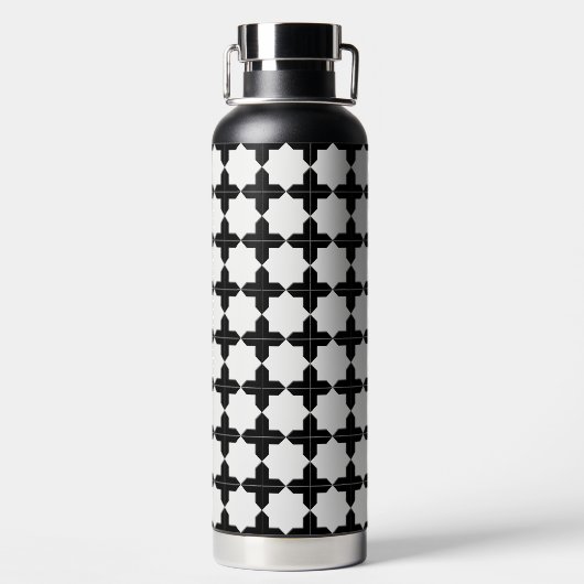Schwarz-Weiß-Oktoganfarben-Fliesenmuster Trinkflasche (Rückseite)
