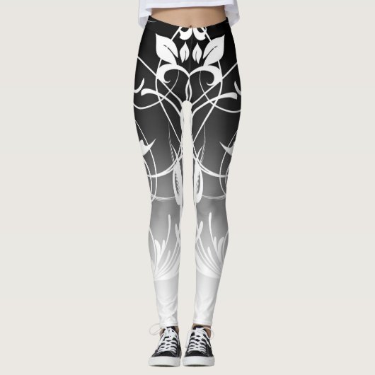 Schwarz-Weiß-Ombre-Schwirl Leggings (Vorderseite)
