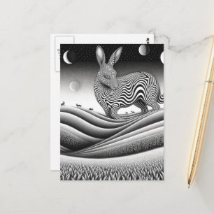 Schwarz-weiß-Op-Art-Fantasie-Kaninchen-Pferd-Misch Postkarte