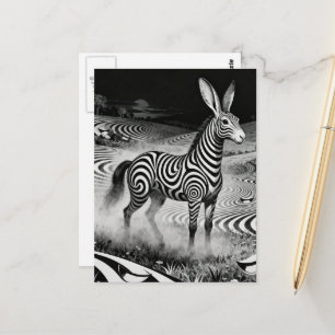 Schwarz-weiß Op-Art Fantasy Kaninchen Pferd Kreatu Postkarte