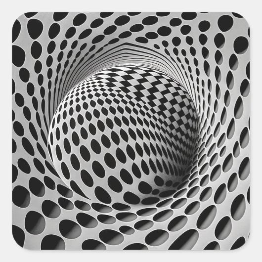 Schwarz-Weiß-Op-Art Quadratischer Aufkleber (Vorderseite)
