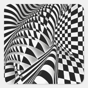 Schwarz-Weiß-Op-Art Quadratischer Aufkleber