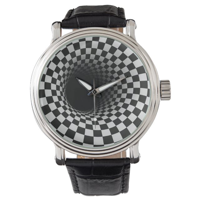 Schwarz-Weiß-Optik-Tunnel-Illusion Armbanduhr (Vorderseite)