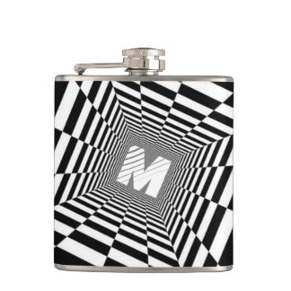 Schwarz-Weiß-optische Täuschung, weißes Monogramm Flachmann