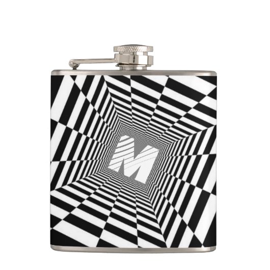 Schwarz-Weiß-optische Täuschung, weißes Monogramm Flachmann (Vorderseite)