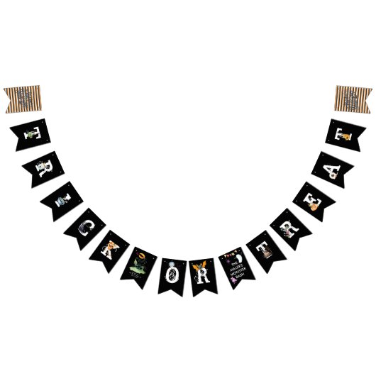 Schwarz-weiß & Orange Illustrierte Halloween-Jagd Wimpelkette (Alle)