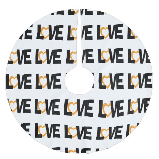 Schwarz-weiß orange Liebe Polyester Weihnachtsbaumdecke (Vorderseite)