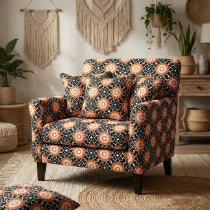 Schwarz-weiß Orange Mosaik Marokkanisch Geometrisc Stoff