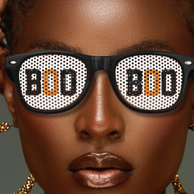 Schwarz-weiß Orange Spooky Boo Halloween Partybrille (white and black boo ghost Halloween party retro sunglasses)