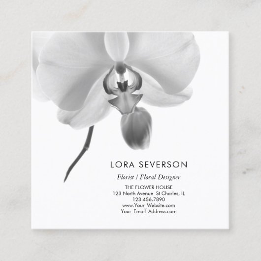 Schwarz-Weiß-Orchid-Blume Florist Quadratische Visitenkarte (Vorderseite)