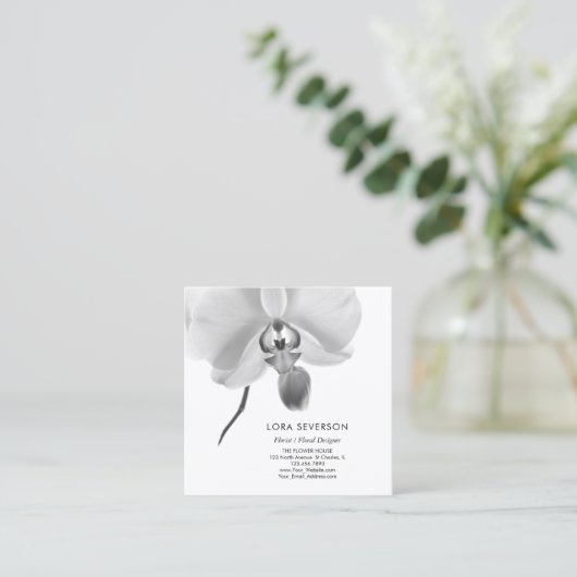 Schwarz-Weiß-Orchid-Blume Florist Quadratische Visitenkarte (Stehend Vorderseite)