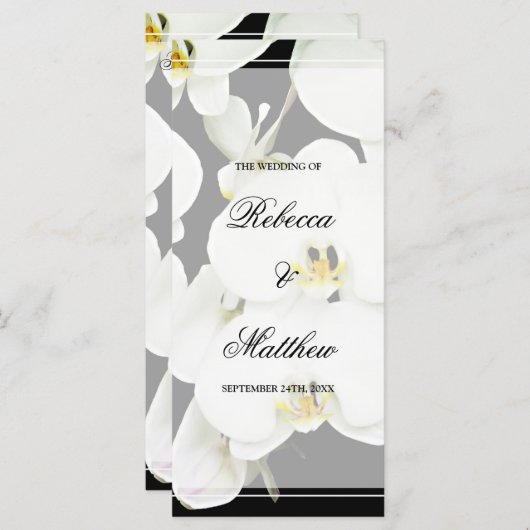 Schwarz-Weiß-Orchid-Hochzeitsprogramm Programm (Vorne/Hinten)
