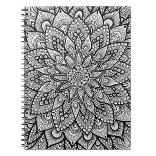 Schwarz-Weiß Original-Mandala-Kunst Notizblock