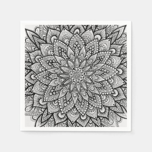 Schwarz-weiß Original-Mandala-Kunst Serviette (Vorderseite)