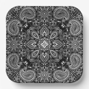 Schwarz-Weiß ornate Bandana Pappteller