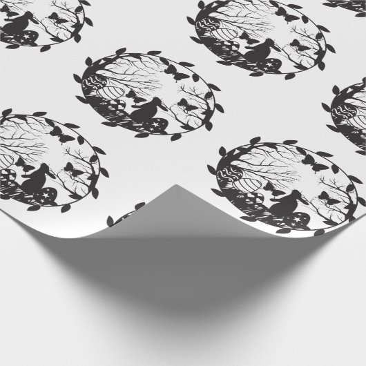 Schwarz-Weiß-Ostern Sonneneier im Zirkelkranz Geschenkpapier (Ecke)