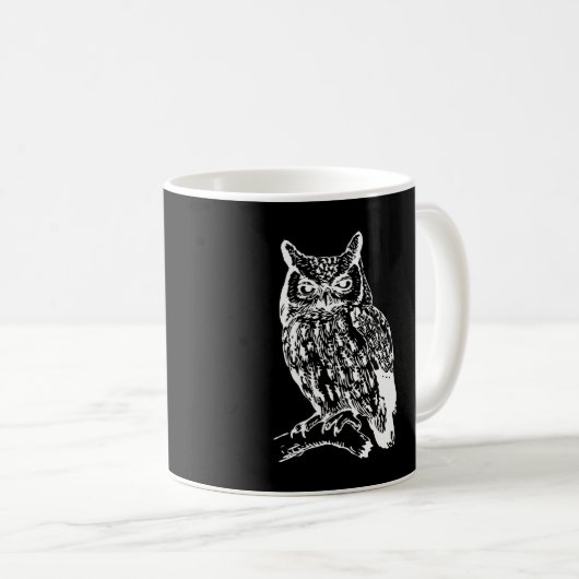 Schwarz-Weiß-Owl-Design Kaffeetasse (VorderseiteRechts)