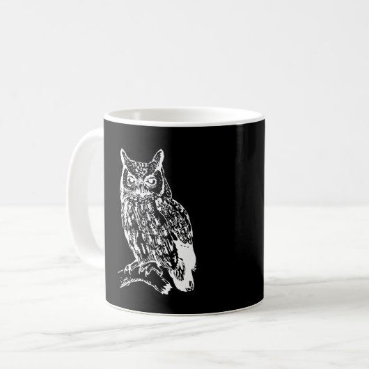 Schwarz-Weiß-Owl-Design Kaffeetasse (Vorderseite Links)