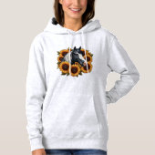 Schwarz-Weiß-Paint-Pferd mit Sonnenblumen Hoodie (Vorderseite)