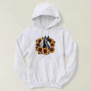 Schwarz-Weiß-Paint-Pferd mit Sonnenblumen Hoodie