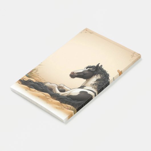 Schwarz-Weiß-Paint-Pferd Post-it Klebezettel (angewinkelt)
