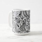 Schwarz-Weiß-Paisley-Design Kaffeetasse (Vorderseite Links)