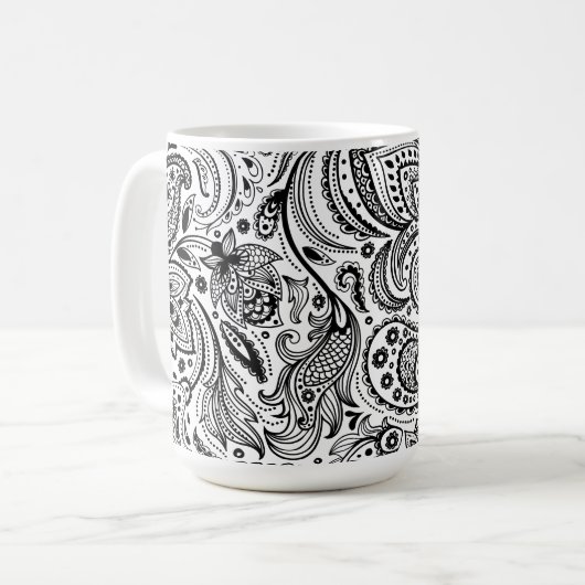 Schwarz-Weiß-Paisley-Design Kaffeetasse (Vorderseite Links)
