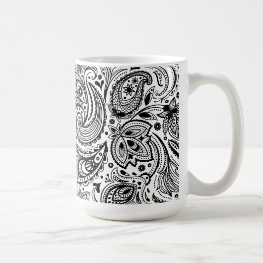 Schwarz-Weiß-Paisley-Design Kaffeetasse (Rechts)