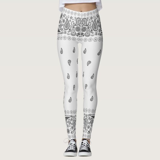 Schwarz-Weiß-Paisley-Design Leggings (Vorderseite)
