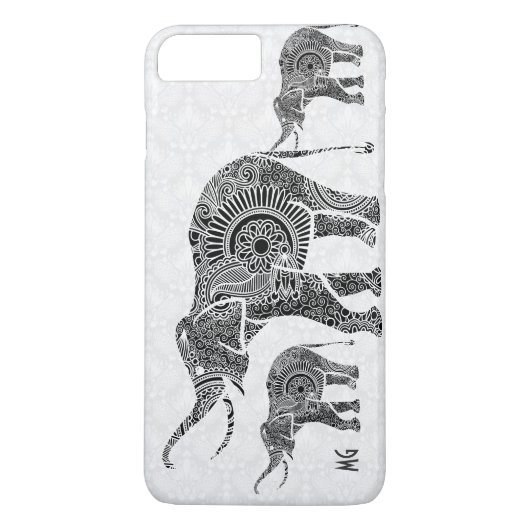 Schwarz-Weiß-Paisley-Elefant-Monogramm Case-Mate iPhone Hülle (Rückseite)