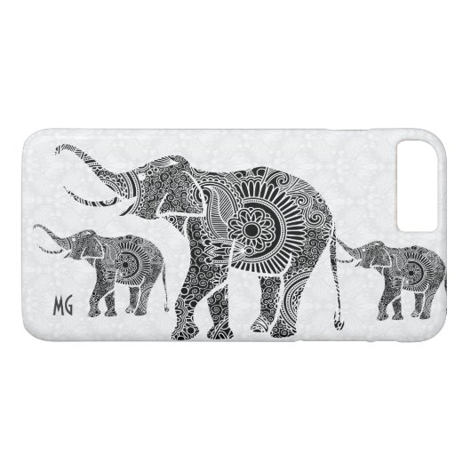 Schwarz-Weiß-Paisley-Elefant-Monogramm Case-Mate iPhone Hülle (Rückseite (Horizontal))