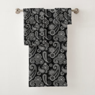 Schwarz-Weiß-Paisley Extravagant Badhandtuch Set