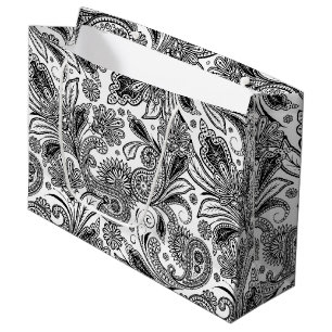 Schwarz-weiß Paisley  Große Geschenktüte