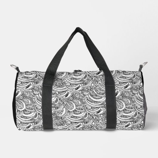 Schwarz-Weiß-Paisley-individuelle Name Duffle Bag (Vorderseite)
