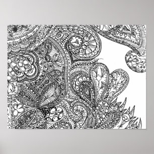 Schwarz-Weiß-Paisley-Inspiriert Doodle Art Poster