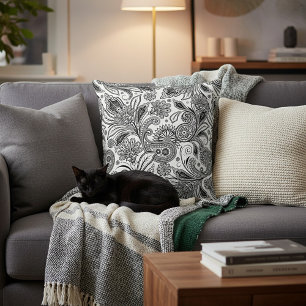 Schwarz-weiß Paisley Kissen