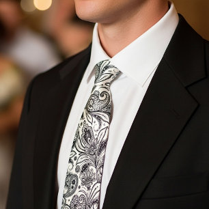 Schwarz-weiß Paisley  Krawatte