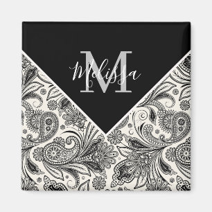 Schwarz-weiß Paisley Magnet