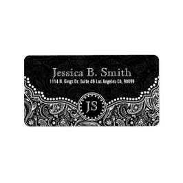 Schwarz-Weiß-Paisley-Muster Adressaufkleber