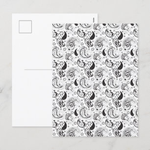 Schwarz-Weiß-Paisley-Muster - Elegante Textilkunst Feiertagspostkarte
