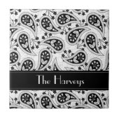 Schwarz-Weiß-Paisley-Muster Fliese (Vorderseite)